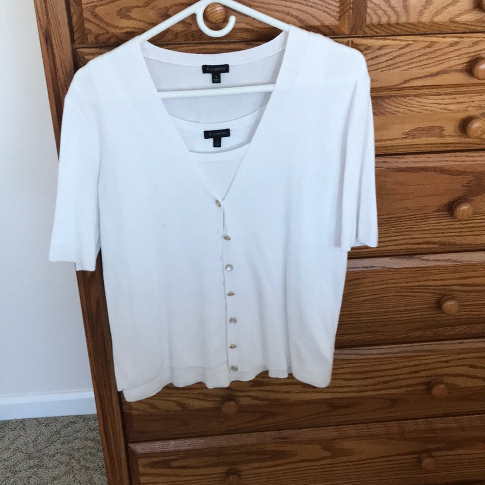 White shell with cardigan